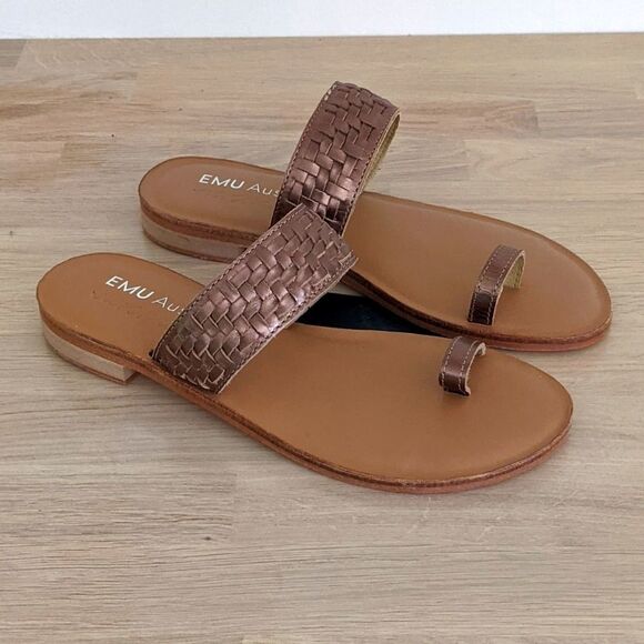 Emu Australia Murlong Bronze Leather Woven Sandals Women's 6 - Picture 2 of 8